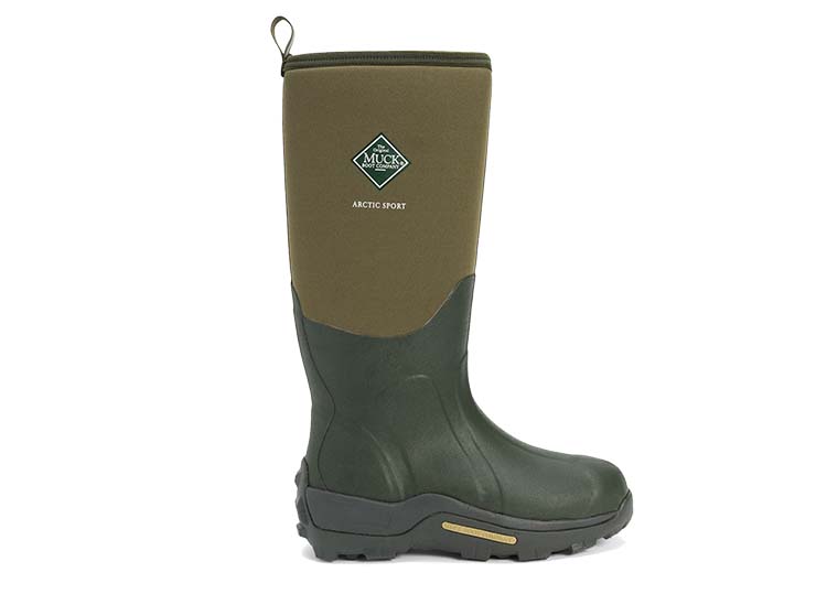 An Arctic Sport Muck Boot (in profile) wellington boot in green.