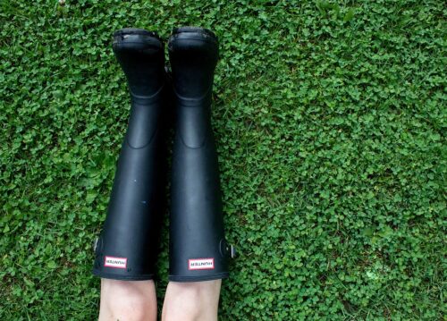 Wellington boots on grass